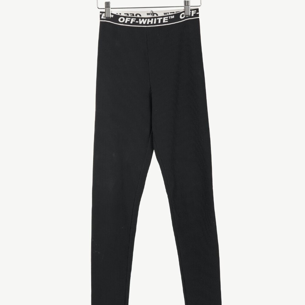 Off-White Black Logo-Waistband Ribbed Leggings